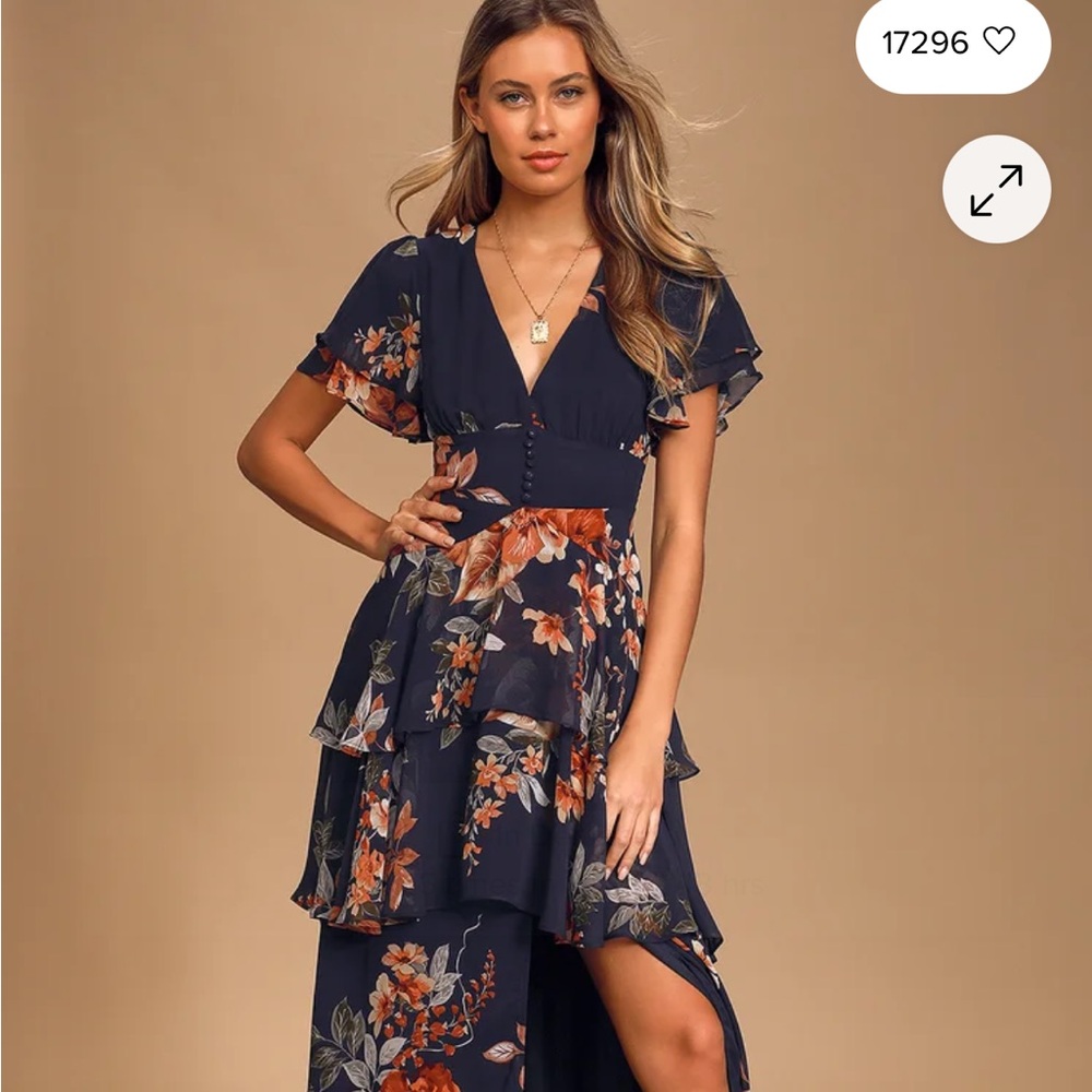 Lulu's Navy Floral High Low Dress